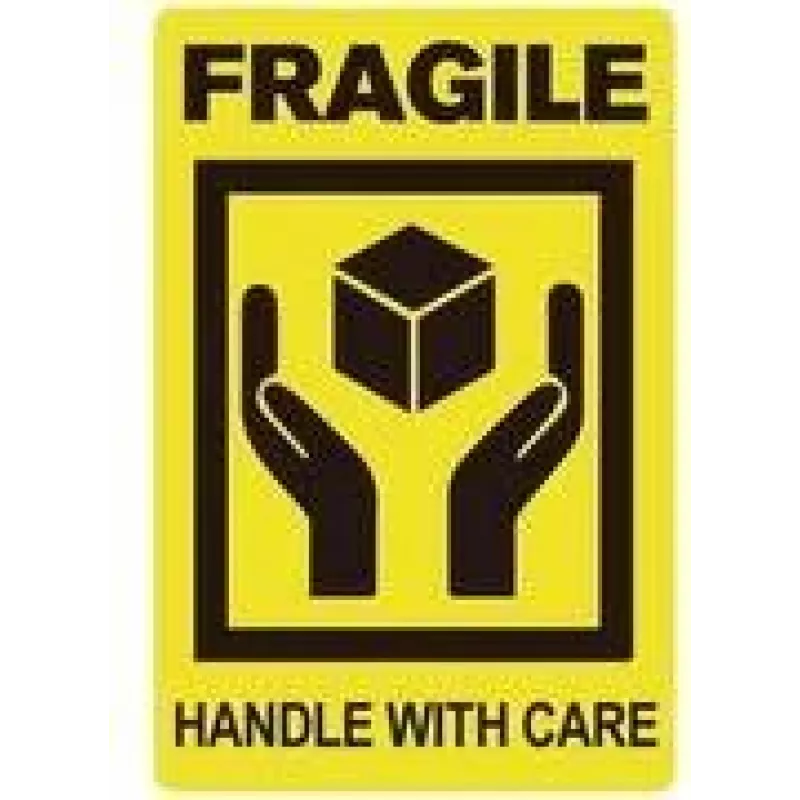 RILLPRINT 76860 Fragile / Handle With Care įspėjamieji lipdukai, permanentinis klijavimas, juoda ant geltonos, 100 x 50 mm, 500 lipdukų ritinyje