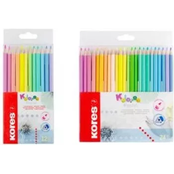 Kores Kolores Pastel trikampiai spalvoti pieštukai, 12 skirtingų pastelinių spalvų, 3 mm šerdis, didelis pigmentuotumas, kartoninė dėžutė BB93311