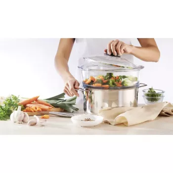 PYREX Classic stiklinis dangtis 26 cm, borosilikatinis stiklas, juoda rankena, atsparus orkaitei ir indaplovei