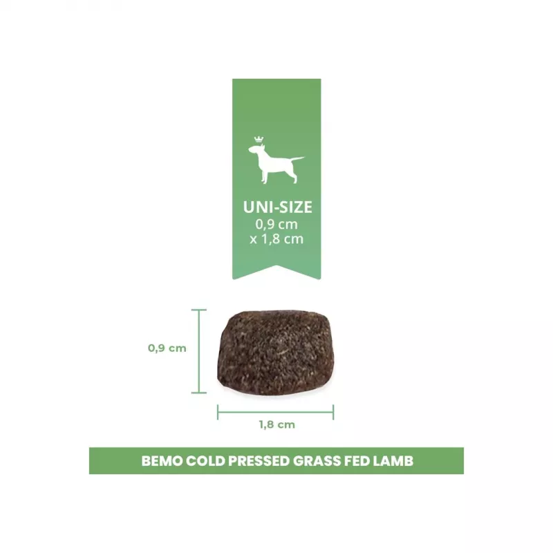 BEMO šaltai presuotas sausas pašaras šunims su aviena, augintai ant žolės, 1kg