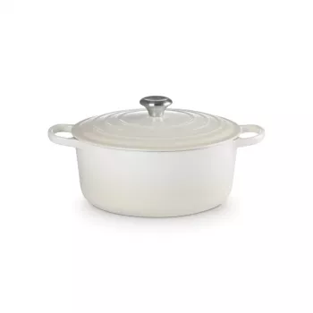 LE CREUSET apvalus emaliuoto ketaus troškinimo puodas 34cm 12L kreminės spalvos
