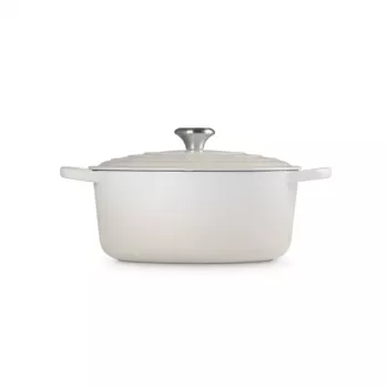 LE CREUSET apvalus emaliuoto ketaus troškinimo puodas 34cm 12L kreminės spalvos