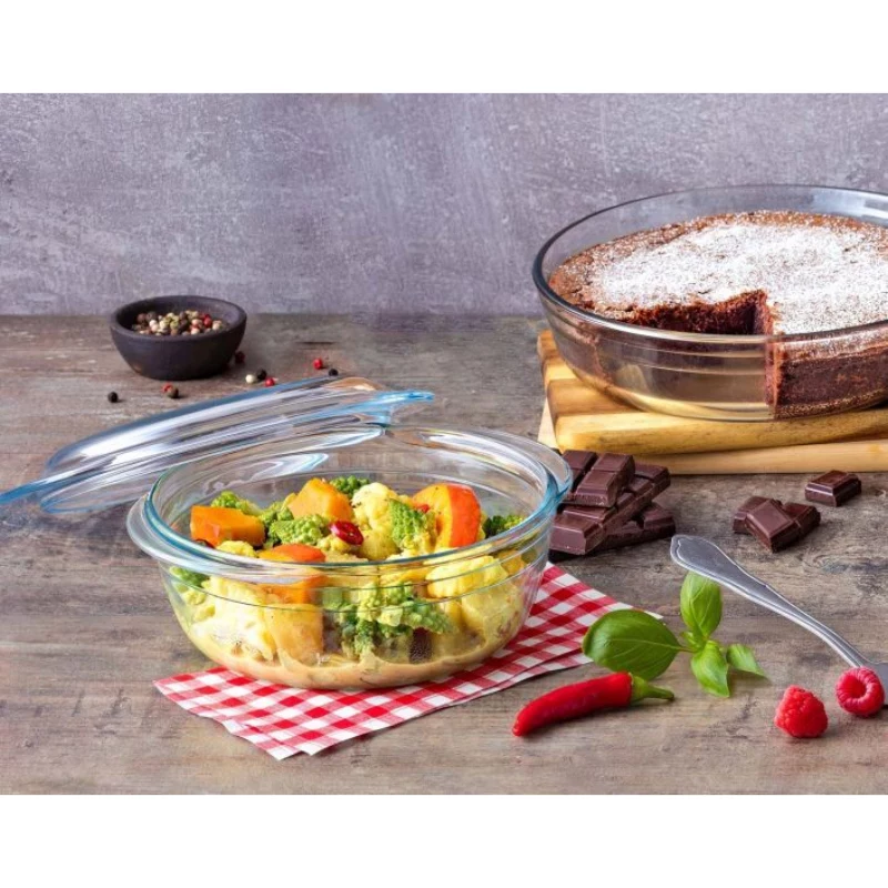Pyrex Essentials 3L apvalus stiklinis indas su dangteliu, borosilikatinis stiklas, Ø22cm