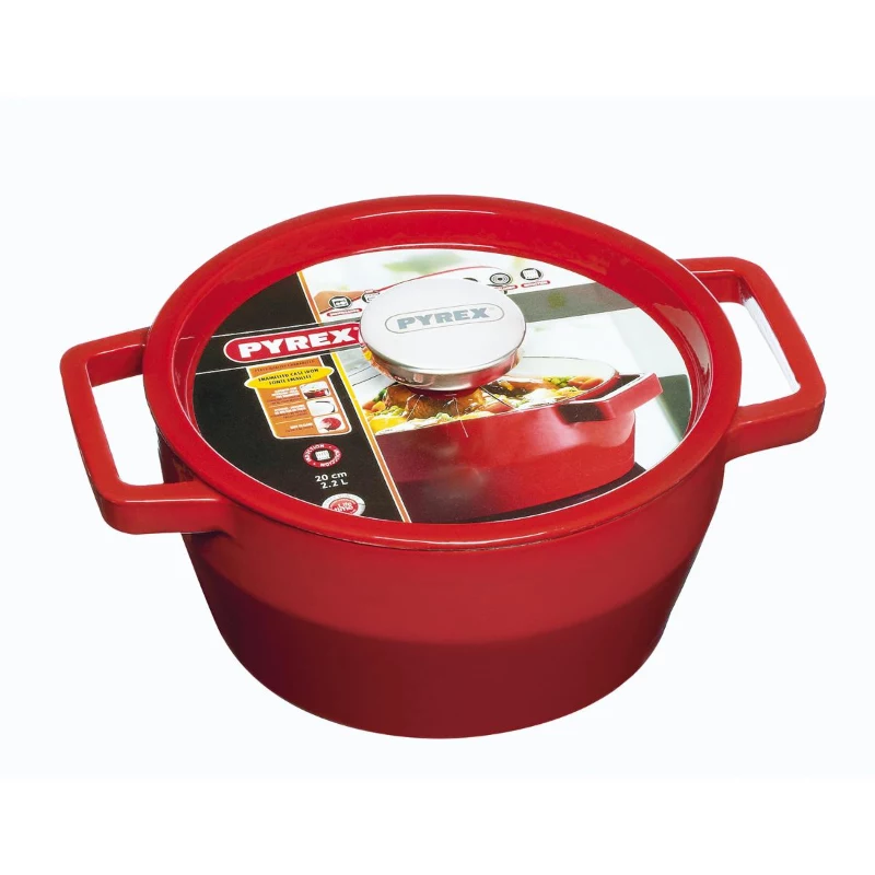 Pyrex ketaus apvalus troškinimo puodas 2,2L Ø20cm raudonas