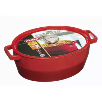 Pyrex ketaus ovali troškinio keptuvė 5,8L raudona 33x25cm