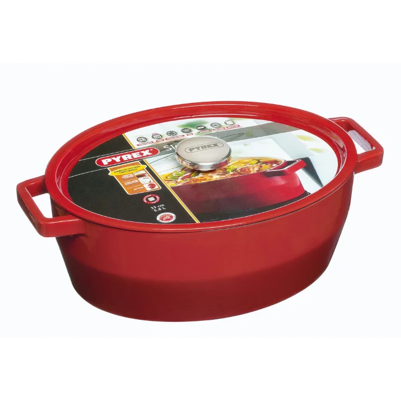 Pyrex ketaus ovali troškinio keptuvė 5,8L raudona 33x25cm