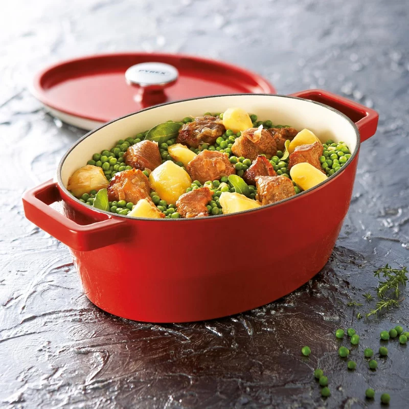 Pyrex ketaus ovali troškinio keptuvė 5,8L raudona 33x25cm