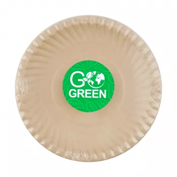 GOGREEN kompostuojamos cukranendrių lėkštės su Go Green raštu Ø23cm, 10 vnt.