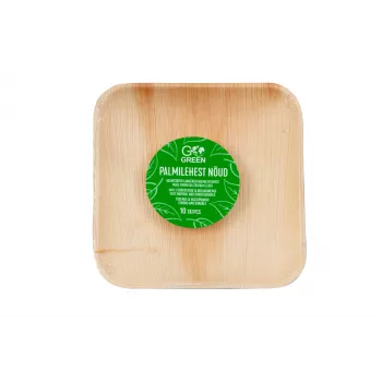 GoGreen Areca palmių lapų lėkštės 15x15 cm kvadratinės 10 vnt. pakuotė natūralios vienkartinės