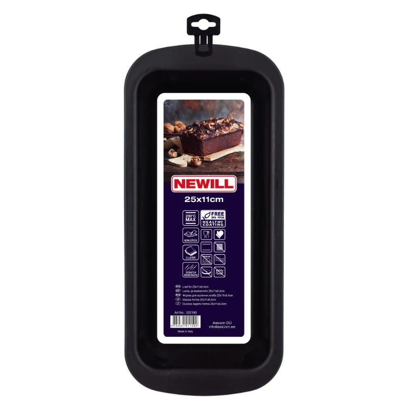 NEWILL duonos kepimo forma 25x11x6,4 cm, juoda, neprideganti, anglinio plieno