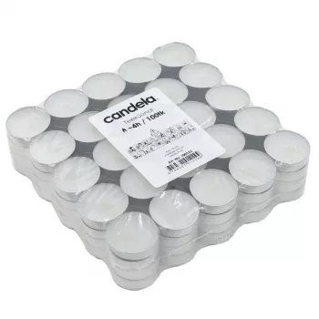CANDELA arbatžvakės, 100 vnt., baltos, bekvapės, 4 val. degimo laikas
