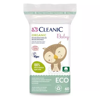 Cleanic Baby Eco vatos diskeliai kūdikiams, 60 vnt., 100% natūrali medvilnė, hipoalergeniniai, be chloro