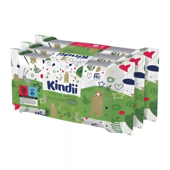 Kindii Natural Balance kūdikių šlapios servetėlės, rinkinys 3x60 vnt. – bekvapės, hipoalergeninės, be alkoholio
