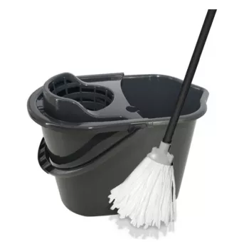 YORK 10L grindų valymo rinkinys su svirtiniu presu ir mikropluošto plokščiuoju mopu, pilkas/raudonas