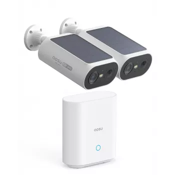 AOSU Smart Security SolarCam P1 SE System 2-Cam Kit, 2K QHD, belaidė, saulės energija maitinama, spalvų naktinio matymo, dvipusio garso, IP65, 2 kameros