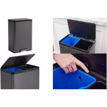Rubbermaid Elite Dual Stream 39L nerūdijančio plieno perdirbimo šiukšlių dėžė su pedalu, 2 skyriai 2145987