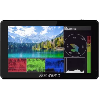 FEELWORLD LUT5 5,5 colio 3000 nitų jutiklinis 3D LUT 4K HDMI monitorius ant fotoaparato