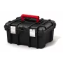 KETER DIY Power Tool Box 16, juoda su raudonais akcentais, 41,9 x 32,7 x 20,5 cm, sukraunama, metaliniai fiksatoriai, išimama dėklė