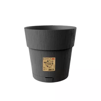 STEFANPLAST Ethica apvali gėlių vazonas su padėklu, 25 cm, pilkas, perdirbto plastiko