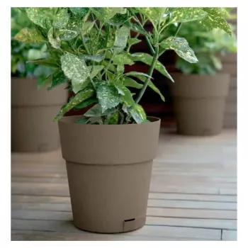 STEFANPLAST Ethica gėlių vazonas su padėklu, 25x25 cm, rudas, 8,5 L, perdirbtas plastikas