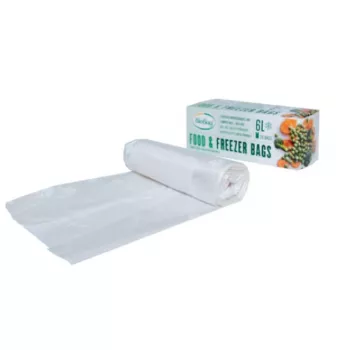 BioBag 6L kompostuojami maisto šaldymo maišeliai, 20 perforuotų maišelių ritinyje, 24 x 50 cm, 18 mikronų, permatomi