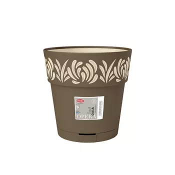 STEFANPLAST Gaia apvali gėlių vazonas su lėkšte, rudos spalvos, Ø25 x 25 cm