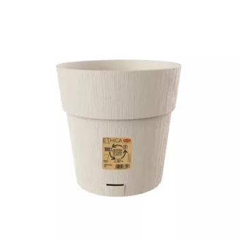 STEFANPLAST Ethica apvali gėlių vazonas su padėklu, baltas, 25 cm skersmens, 25 cm aukščio, 12,3 L, UV ir šalčiui atsparus polipropilenas, vidaus/lauko