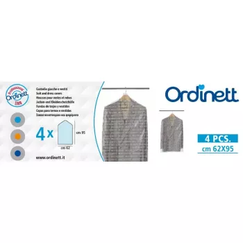ORDINETT plastikiniai drabužių užvalkalai, 4 vnt., 62x95 cm, permatomi su užtrauktuku