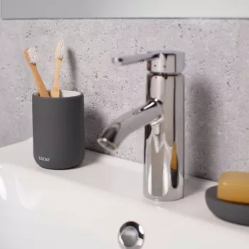 TATAY Tube dantų šepetėlių laikiklis, keramikinis, antracito pilkos spalvos, talpina 4 šepetėlius