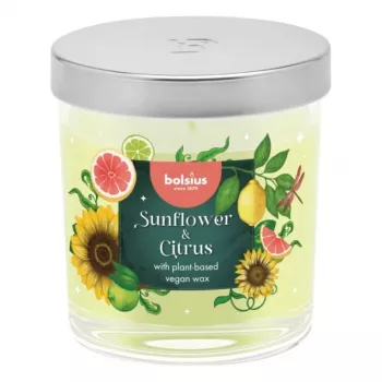 BOLSIUS Floral Fusion kvapni žvakė stiklinėje, saulėgrąžų ir citrusų, Ø80x72mm