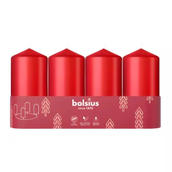 BOLSIUS cilindrinė žvakė 4 vnt. Ø100x48 mm raudona