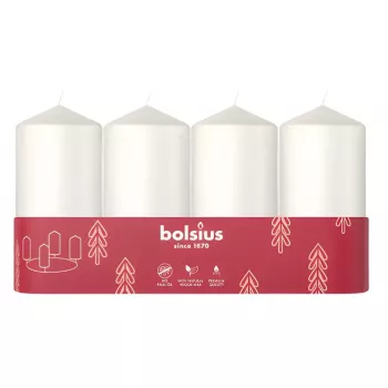 BOLSIUS cilindrinė žvakė 4 vnt. Ø100x48mm balta