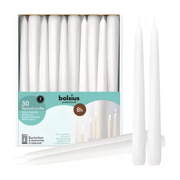 BOLSIUS Professional Stalo žvakės Baltos 250/24mm, 30 vnt.