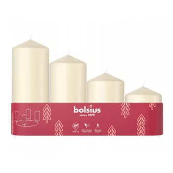 BOLSIUS LED žvakių cilindrų rinkinys, 4 vnt., kreminės spalvos, Ø120/100/80/60 x 48 mm, šiltai balta šviesa su liepsnos mirgėjimu, maitinamos baterijomis
