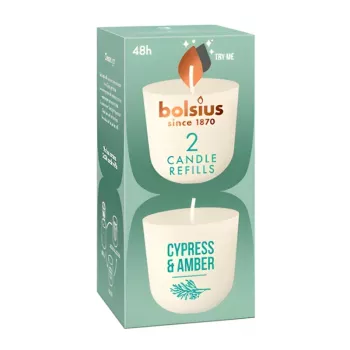Bolsius CleanLight pakaitinės žvakės, 2 vnt., kipariso ir ambros kvapo