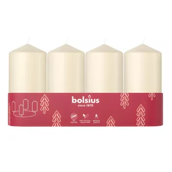 BOLSIUS LED žvakės cilindro formos 4 vnt. Ø100x48mm kreminės spalvos su laikmačiu
