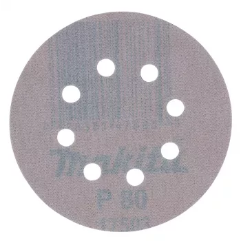 Makita D-65838 šlifavimo diskai 125 mm P80 grūdėtumo 10 vnt. Hook and Loop 8 skylių