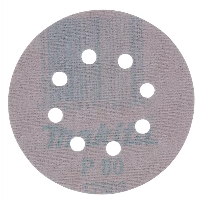 Makita D-65838 šlifavimo diskai 125 mm P80 grūdėtumo 10 vnt. Hook and Loop 8 skylių