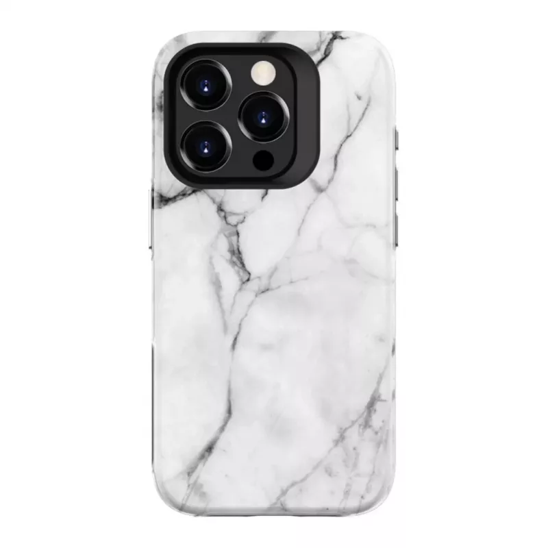 Evelatus Armor dėklas Apple iPhone 15 Pro – TPU+PC hibridinis, marmuro baltas spaudinys