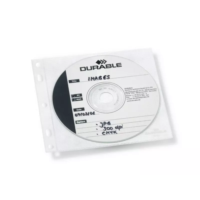 DURABLE 1er CD/DVD-Hüllen Cover FILE abheftbar transparent, 10 vnt.