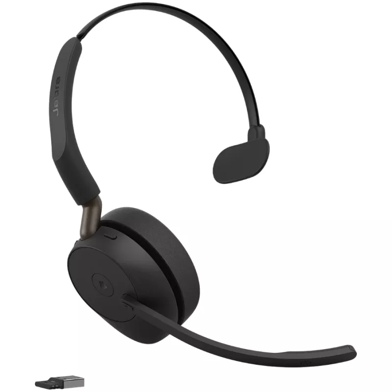 Jabra Evolve3 65 Mono Link 390a belaidė Bluetooth ausinė su USB-A adapteriu - Microsoft Teams sertifikuota, triukšmą slopinantis mikrofonas, 35 val. pokalbių laikas