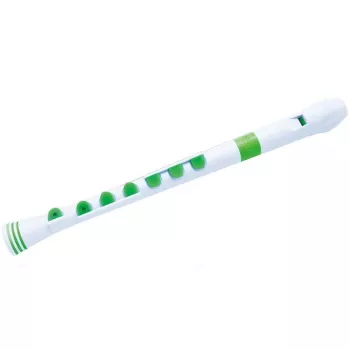 NUVO Recorder+ baltai žalias sopraninis fleita, vokiška pirštų sistema, C tonacija, ABS plastikas, su dėklu, valymo lazdele ir pirštų lentelė