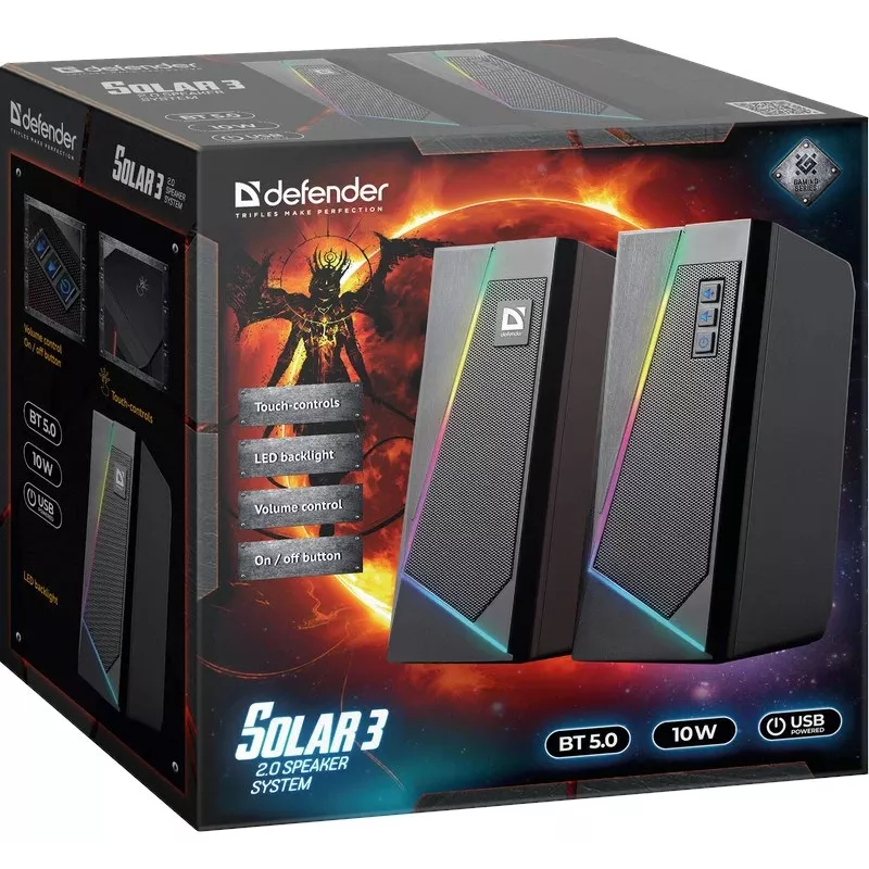 Defender Solar 3 2.0 Bluetooth kolonėlė, 10W, LED, USB, juoda