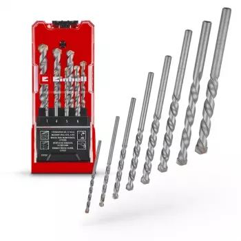 Einhell 38080 mūro grąžtų rinkinys, 8 dalių, 3-10 mm, volframo karbido antgalis, anglinis plienas
