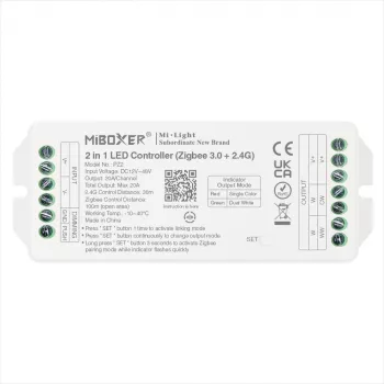 Miboxer PZ2 Zigbee 3.0+ ir 2.4G LED valdiklis, 2-in-1 CCT/reguliatorius, DC 12-48V, 20A