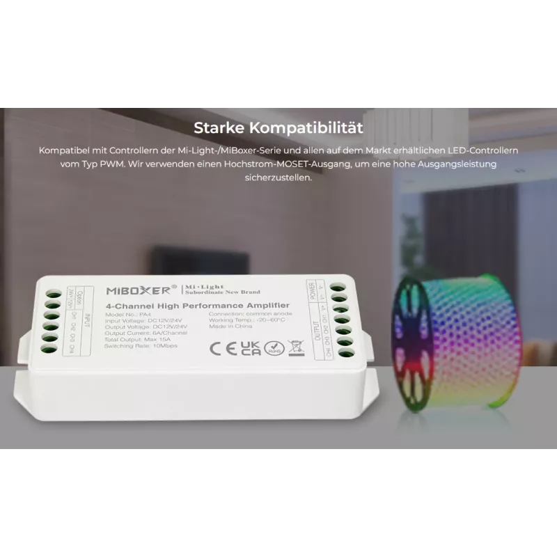 Synergy 21 LED Controller AMP-Serie 4 kanalų stiprintuvas, skirtas MiLight/MiBoxer (PA4)
