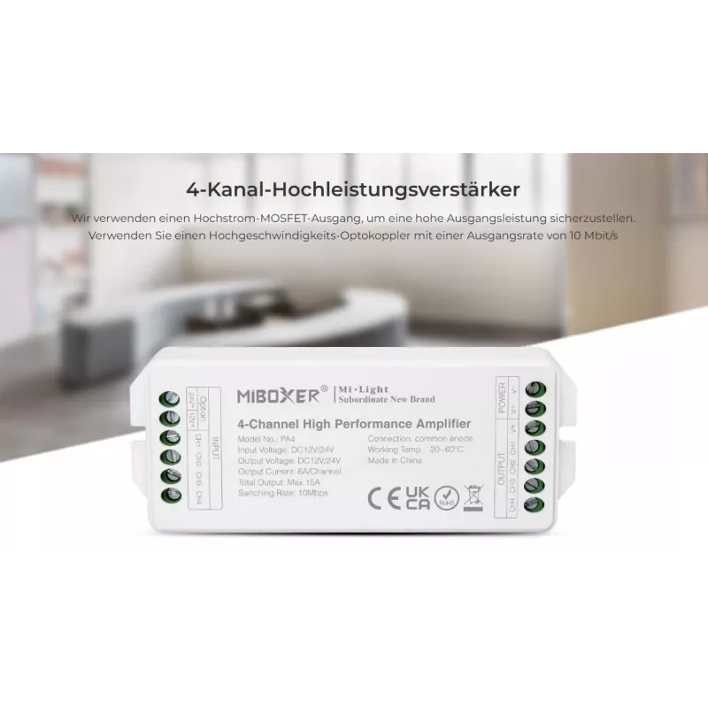 Synergy 21 LED Controller AMP-Serie 4 kanalų stiprintuvas, skirtas MiLight/MiBoxer (PA4)