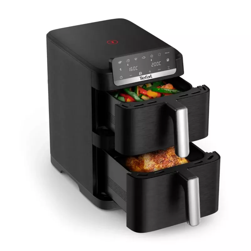 TEFAL Easy Fry Crispy Stack EY7528E0 dvigubų krepšelių oro gruzdintuvė, 2700 W, 6 L + 4 L, juoda