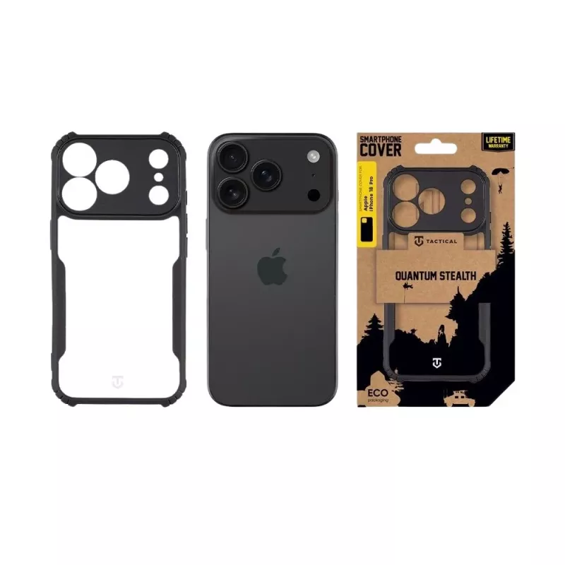 Tactical užpakalinis dangtelis Quantum Stealth iPhone 18 Pro permatomas/juodas