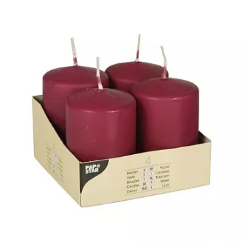 PAPSTAR Stumpenkerzen cilindrinės žvakės 8 cm bordo spalvos (4 vnt. pakuotė)